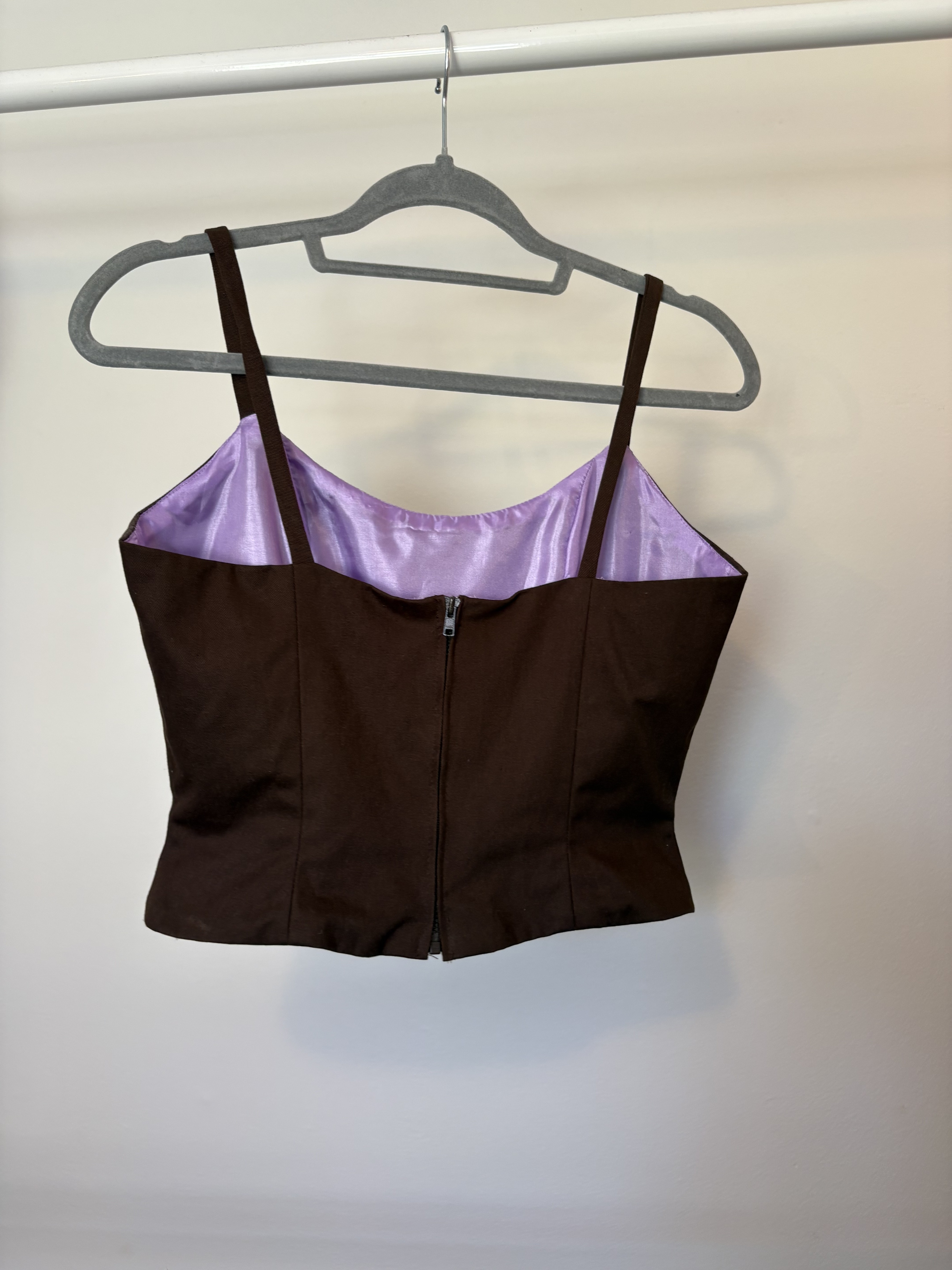 Brown bustier with lilac lining