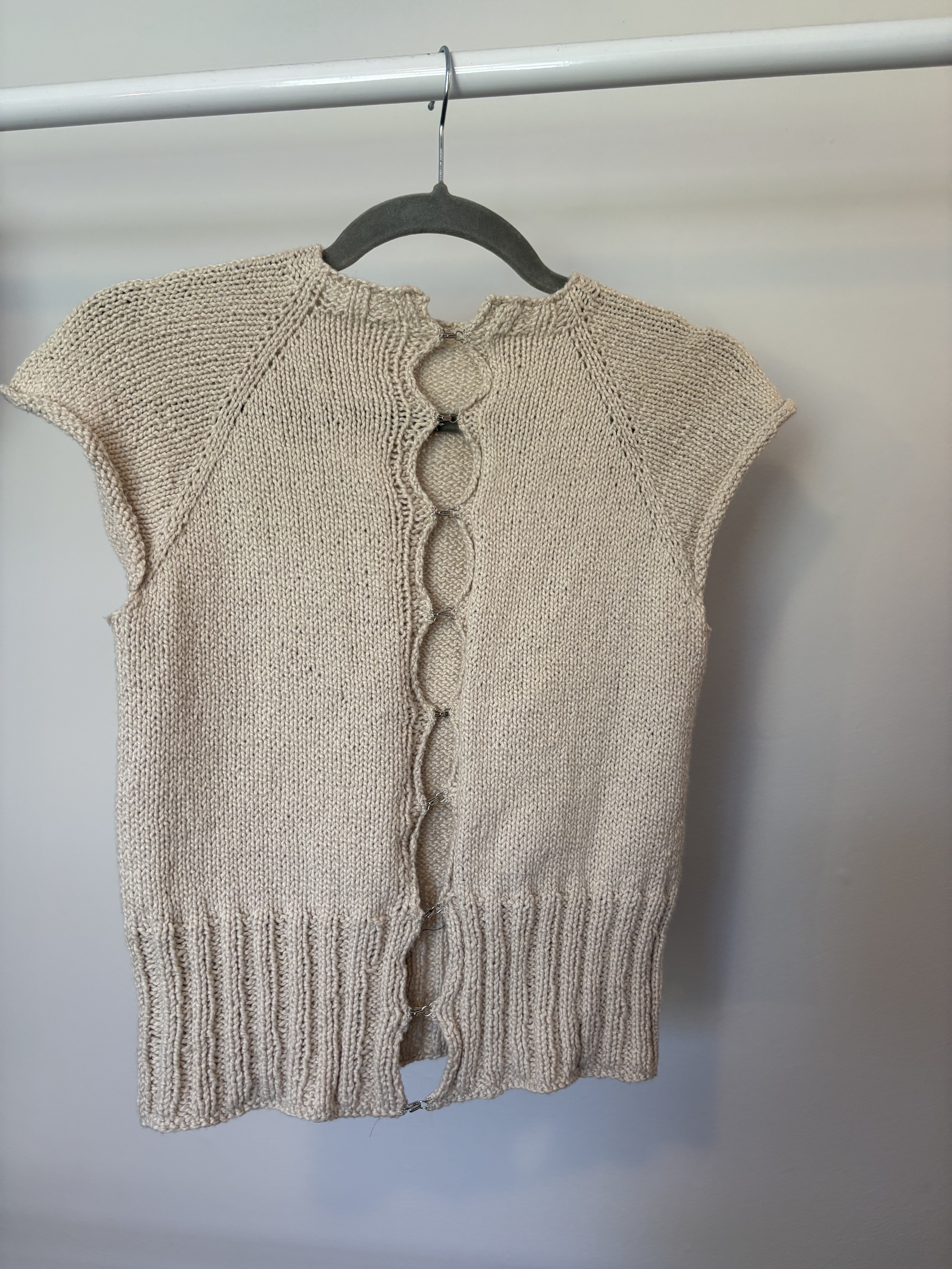 Cream hand-knit vest, back
